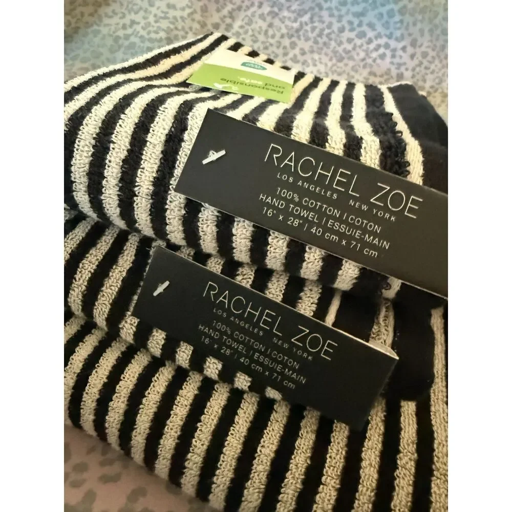 Rachel Zoe 8-Piece Black & Cream Striped 100% Cotton Towel Set NWT